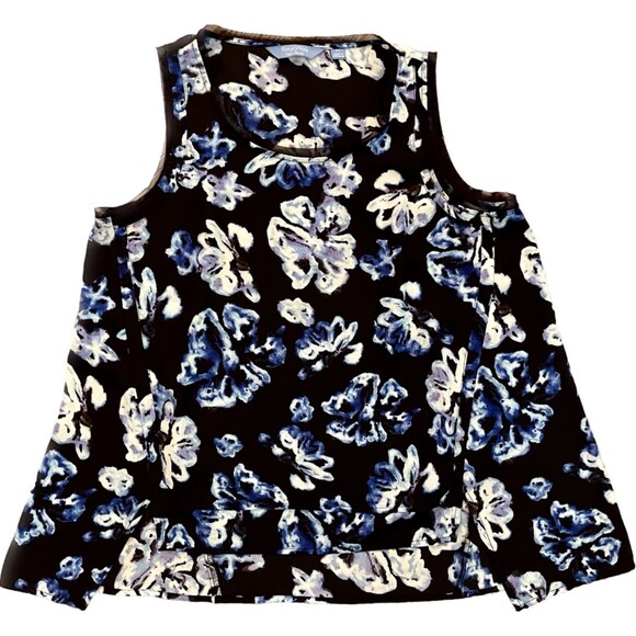 Simply Vera Vera Wang | Petite Blue and Black Floral Sleeveless Blouse | PL - Picture 2 of 7